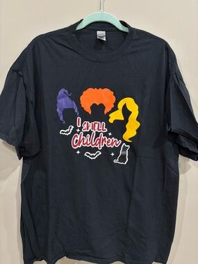 Gildan Black Tee with Purple, Orange, and Yellow Witch Silhouettes